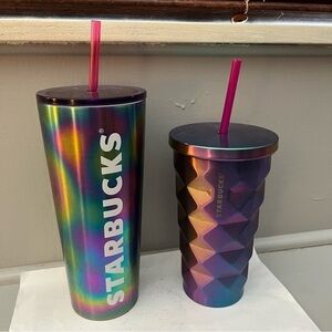 RARE Starbucks Stainless Steel Pineapple Iridescent 16oz and Oil Slick 24 oz duo